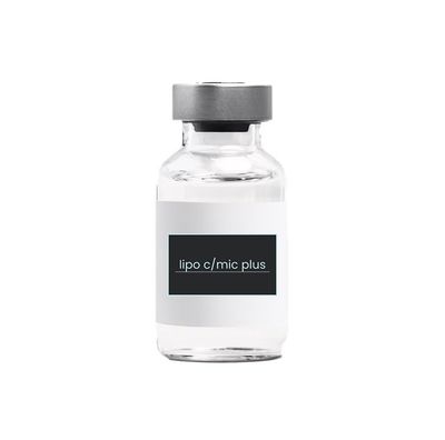 A bottle of liquid with a label that says lipo clinic plus on it.