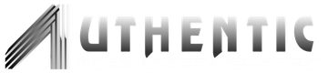 AUTHENTIC logo in gray with a stylized striped “A” icon on a white background