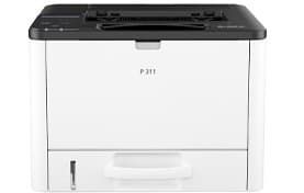 White laser printer with black top and front paper tray, shown against a plain background