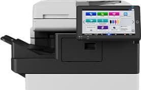 Multifunction printer with touchscreen control panel and paper tray
