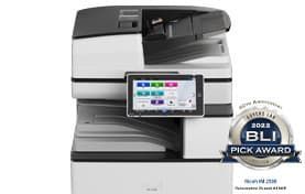 Office printer with touchscreen display and BLI Pick Award badge