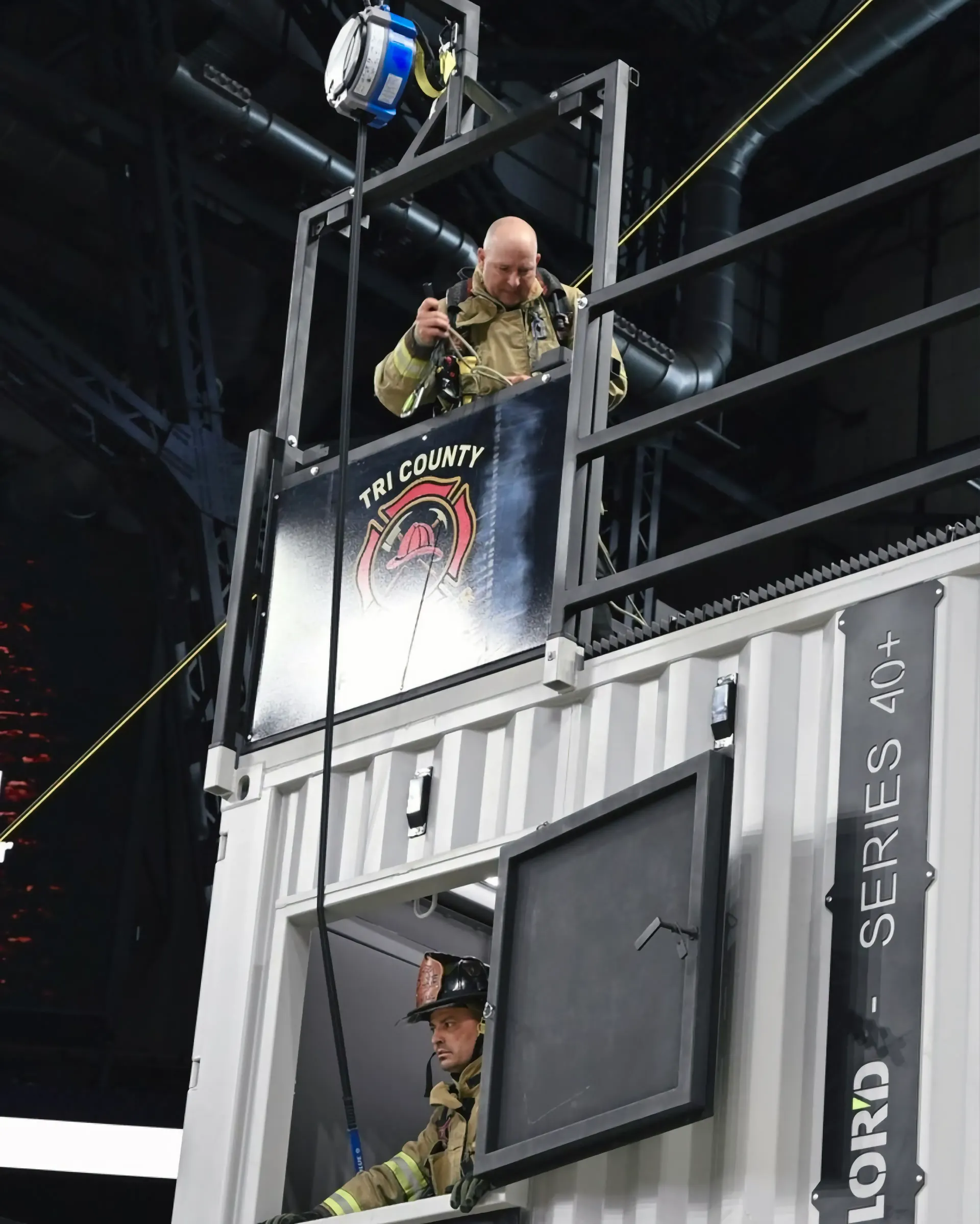 TruBlue SafeLine controlled descent device for firefighter training