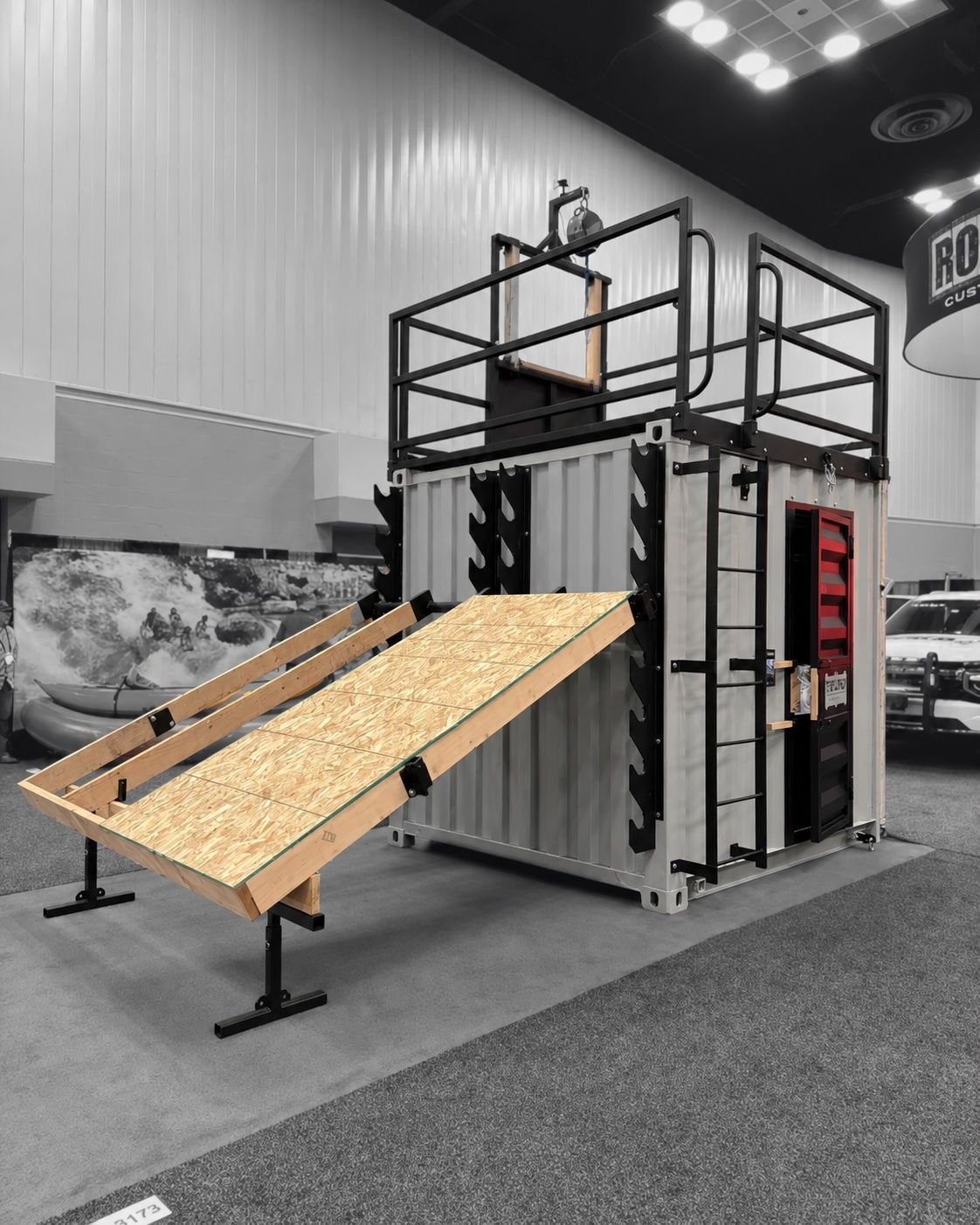 Taylor'd adjustable ventilation prop with variable-pitch roof for firefighter training