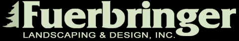 Fuerbringer Landscaping & Design, Inc. logo with stylized fir tree icon and white text on a black background.