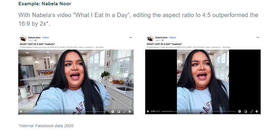 Side-by-side video frames of a woman in a kitchen, speaking to camera in a gray hoodie.