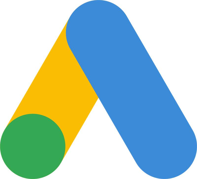 Google Ads logo in blue, yellow, and green on a white background