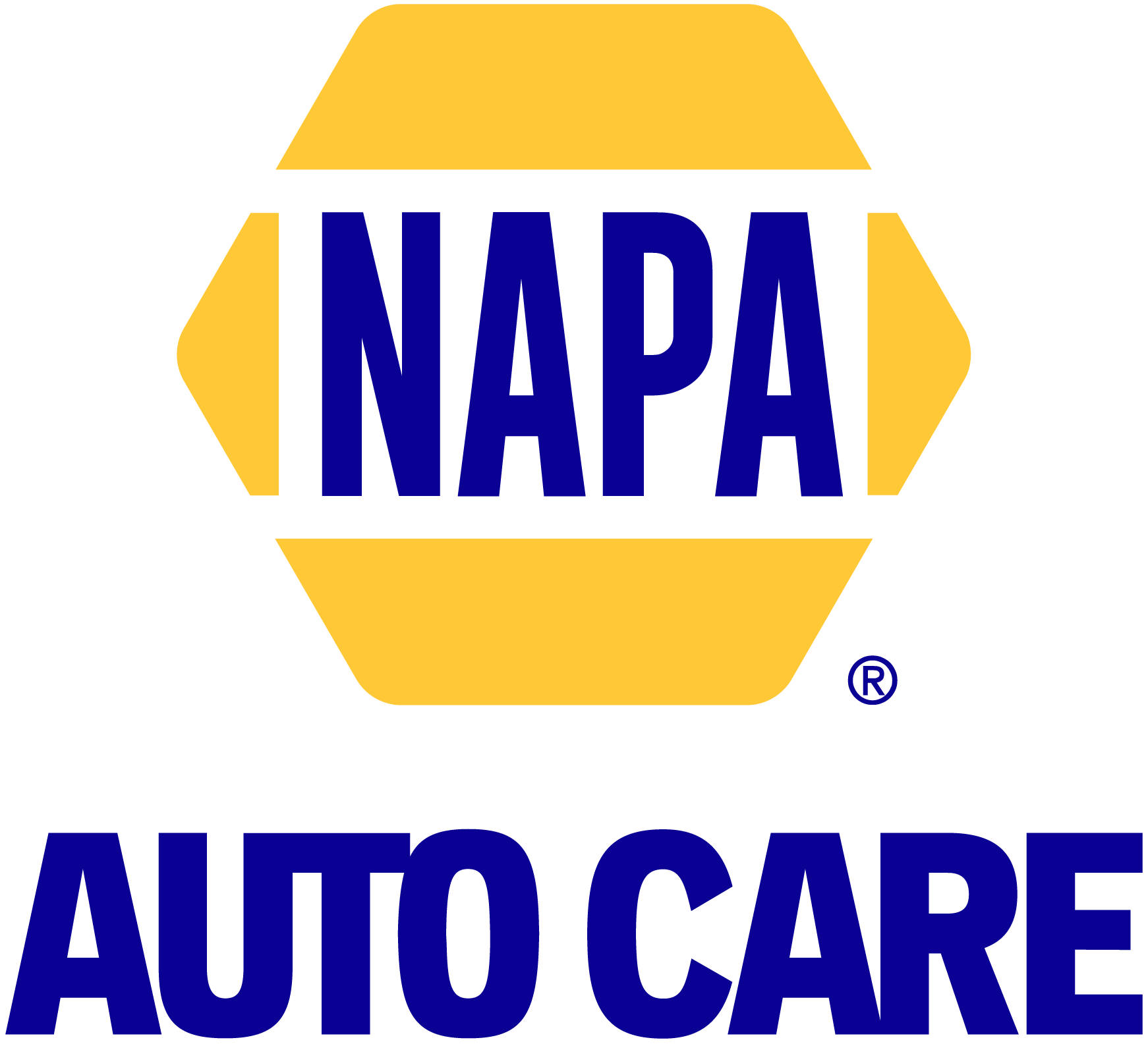 NAPA logo in blue lettering inside a yellow hexagon with white background
