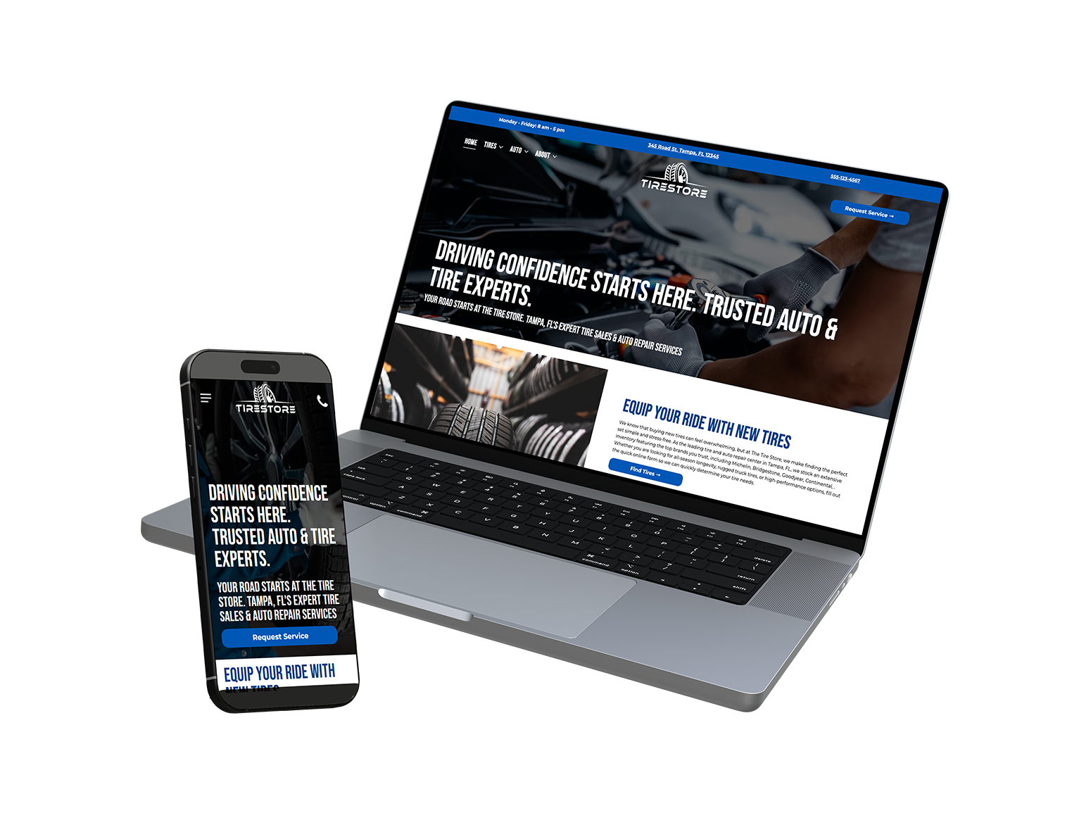 Laptop and smartphone displaying a responsive website mockup on a white background