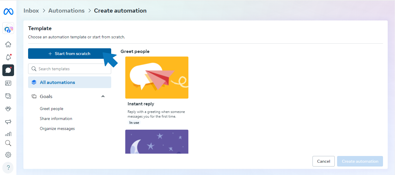 Website page with a left navigation menu and two colorful content cards on a white layout