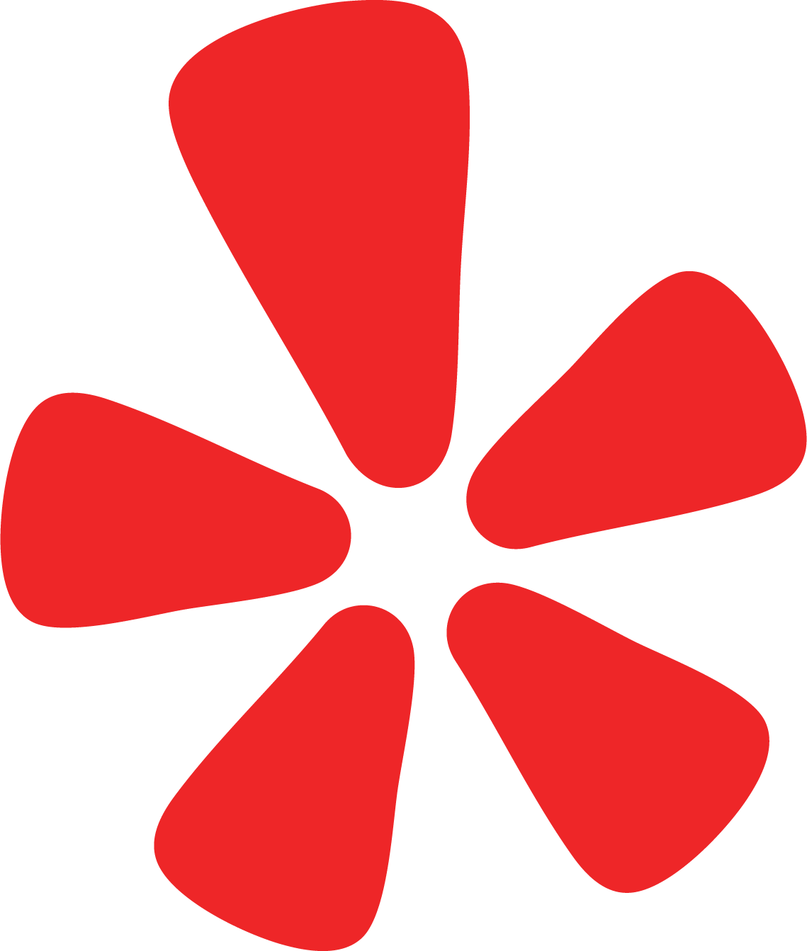 Red five-petal pinwheel-style logo on a white background