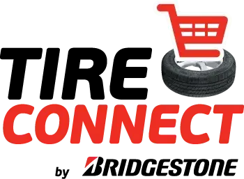 TireConnect by Bridgestone logo with black and red text and a tire-shaped shopping cart icon