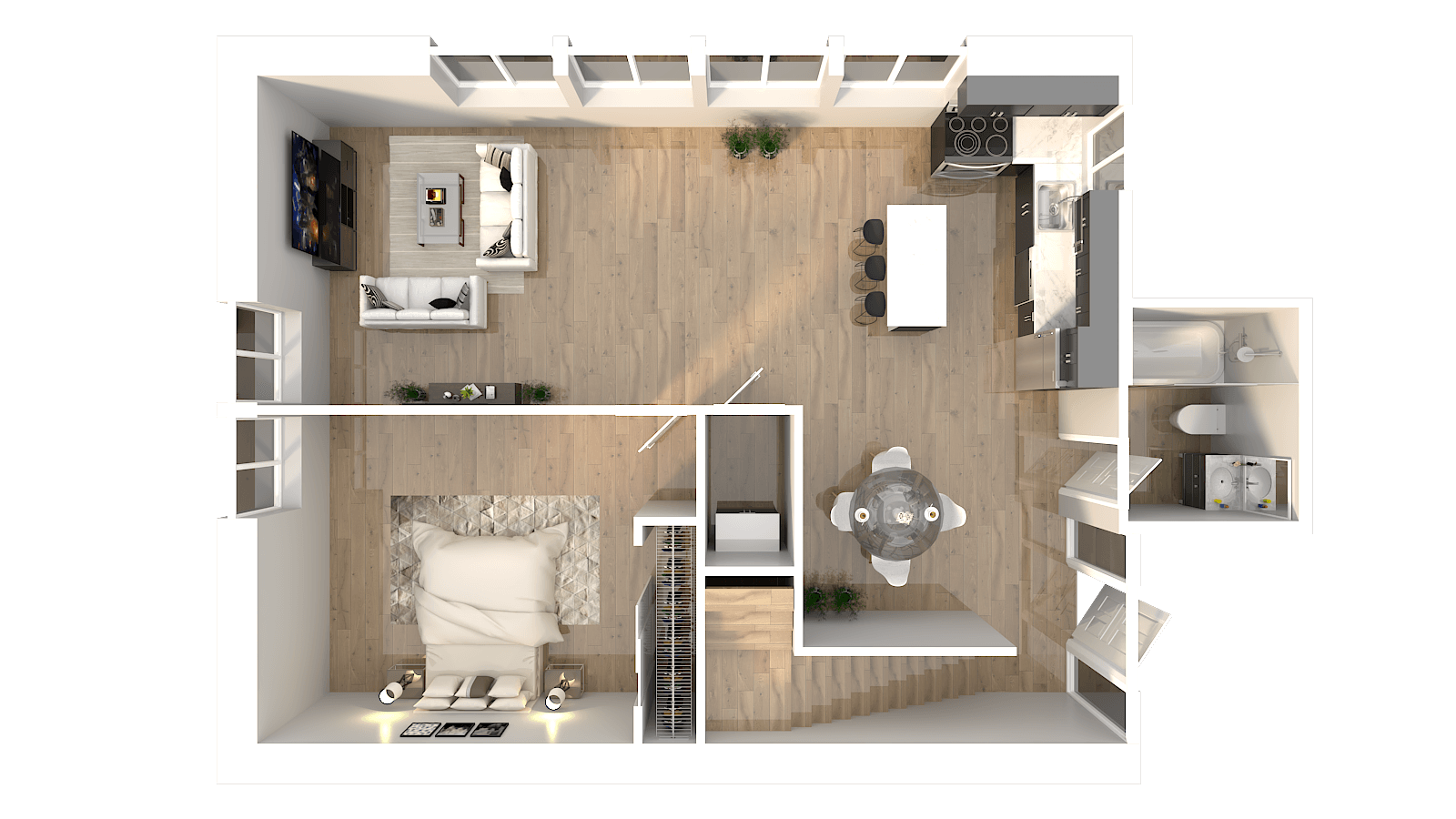Floor Plan: three bed two bath level one