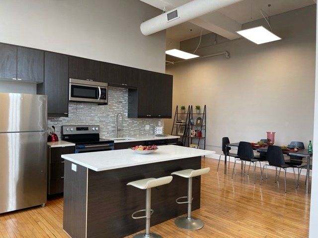 Unit kitchen with stainless steel appliances
