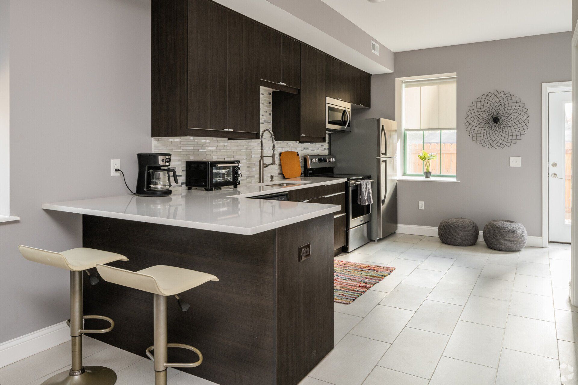 Unit kitchen with stainless steel appliances
