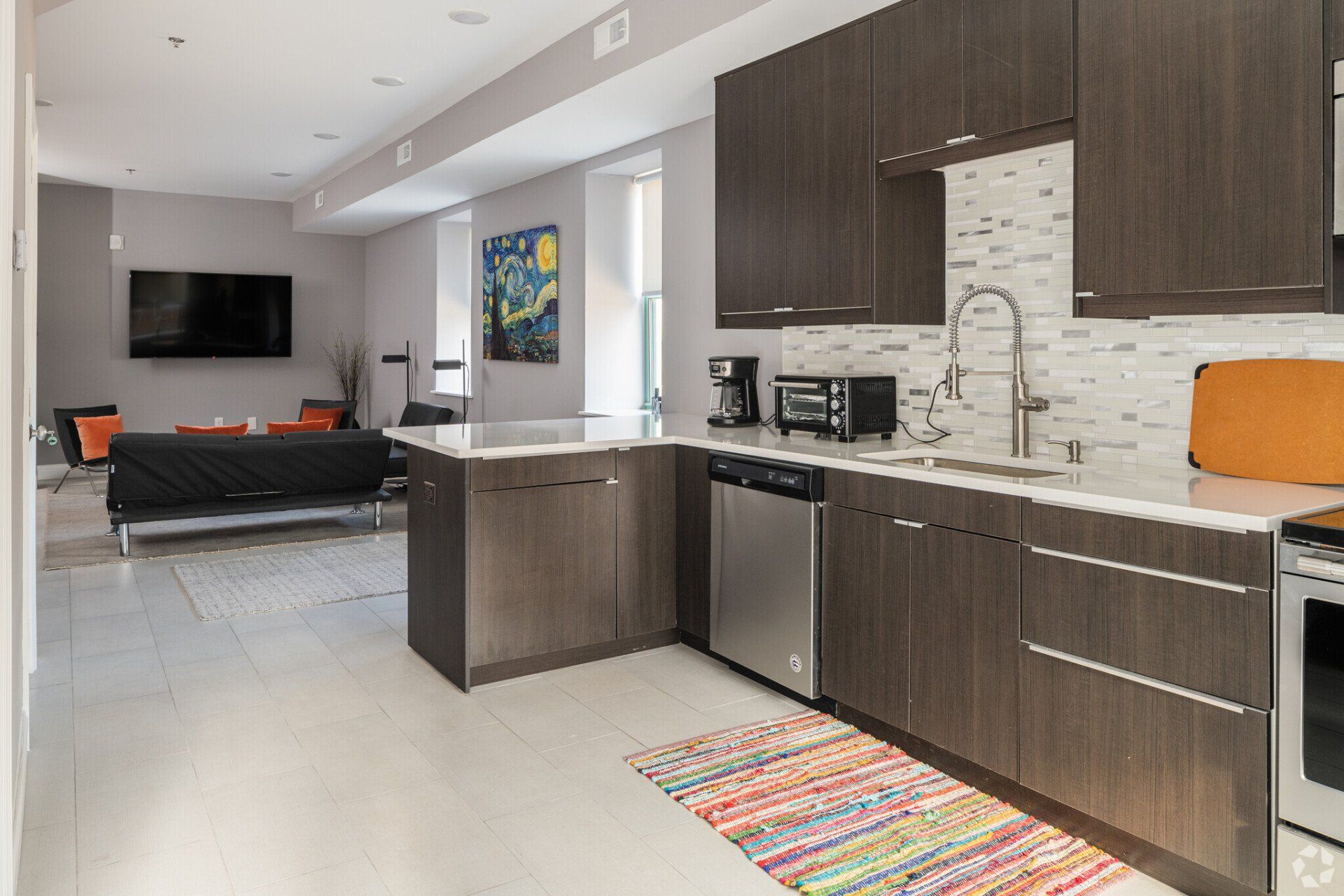 Unit kitchen with stainless steel appliances
