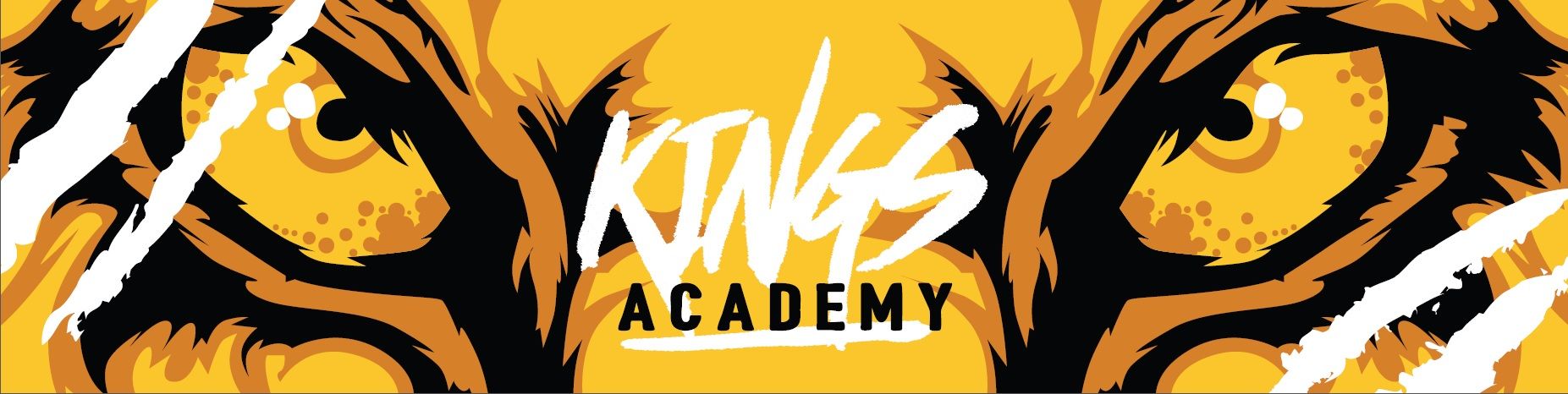 KTM Academy logo with white text over a black-and-orange tiger graphic