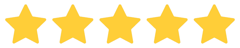 Five yellow stars in a row on a white background