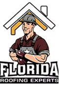 Florida Roofing Experts logo with a roofer under a house roof outline, holding tools
