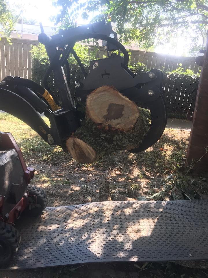 A large piece of wood is being lifted by a machine.