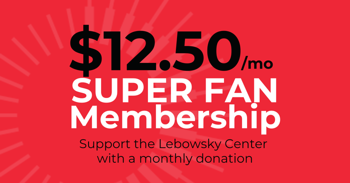 A red sign that says super fan membership support us with a monthly donation