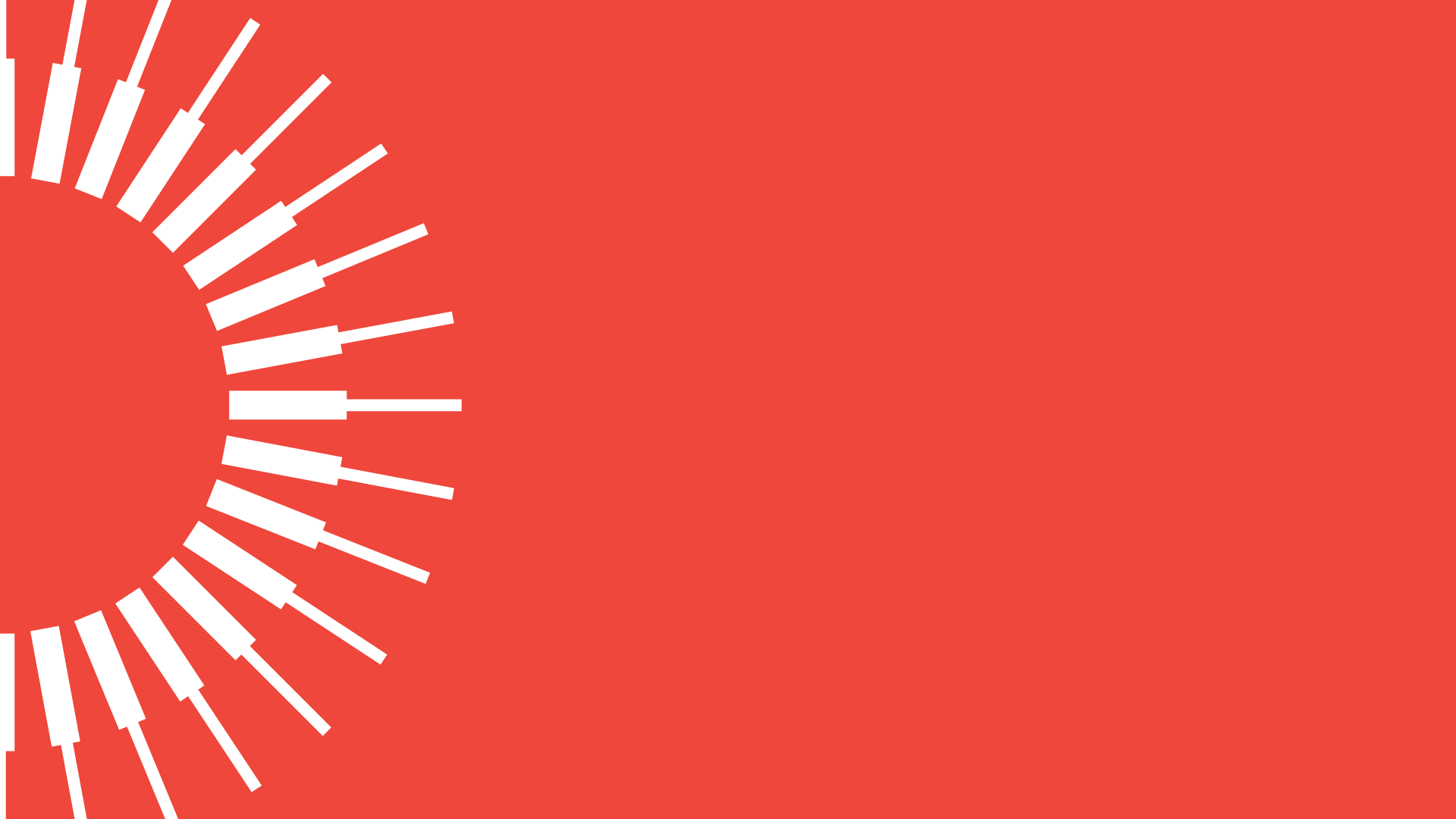 A red background with white piano keys in a circle.