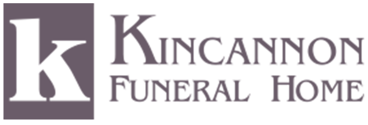 Kincannon Funeral Home logo in purple and gray with a large lowercase “k” icon