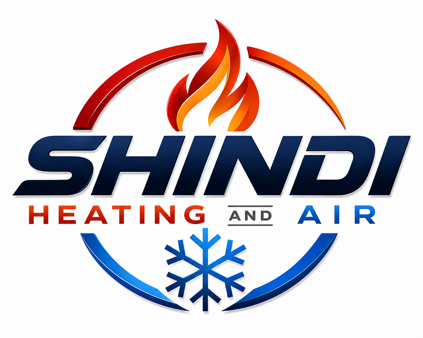 Shindi Heating and Air logo with red/orange flame and blue snowflake