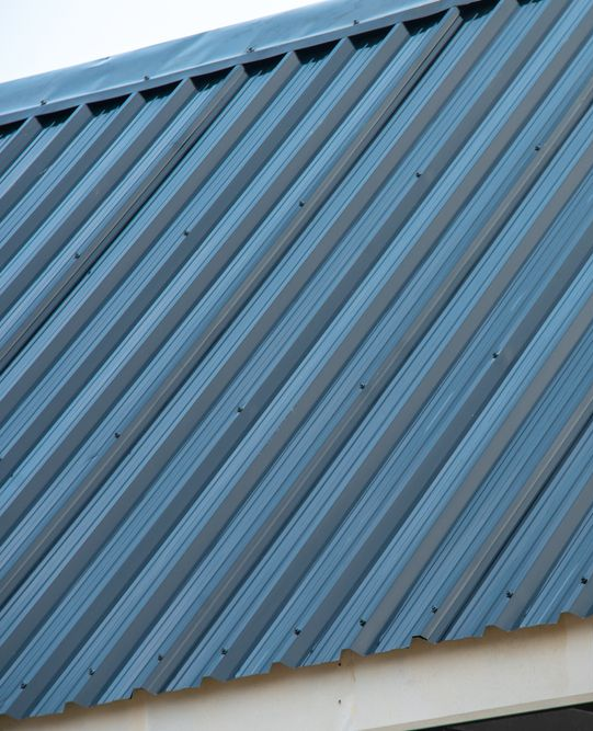 Blue corrugated metal roof.