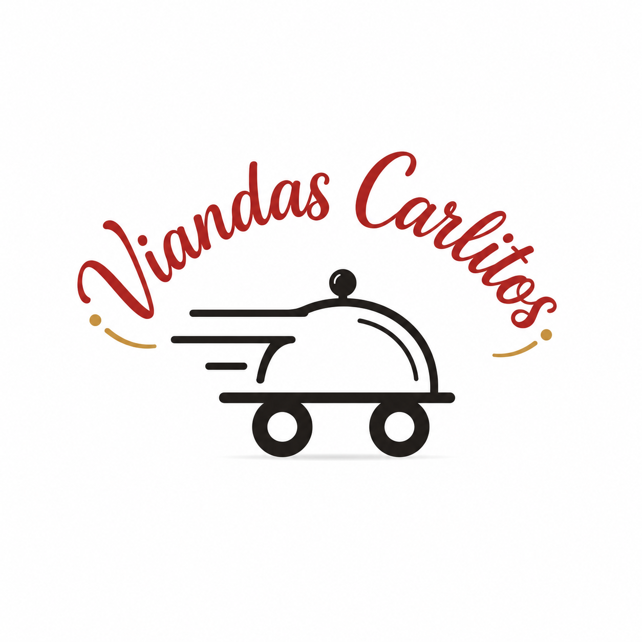 Logotipo con un carrito de comida negro y el texto en letra cursiva roja “Viandas Carlitos” sobre un fondo blanco.