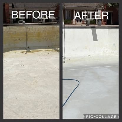 Comparison of a dirty pool before and a clean pool after cleaning.