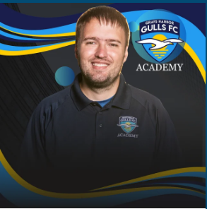 Man smiling, wearing a Grays Harbor Gulls FC Academy polo shirt, logo visible.