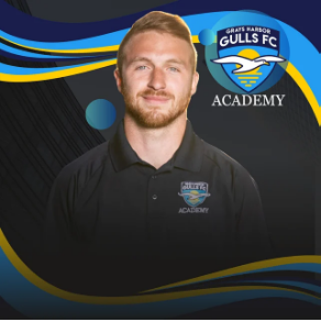 Man in polo shirt with Grays Harbor Gulls FC Academy logo.
