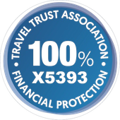 A blue travel trust association financial protection sticker