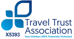 The travel trust association logo says that your holidays are 100 % financially protected.