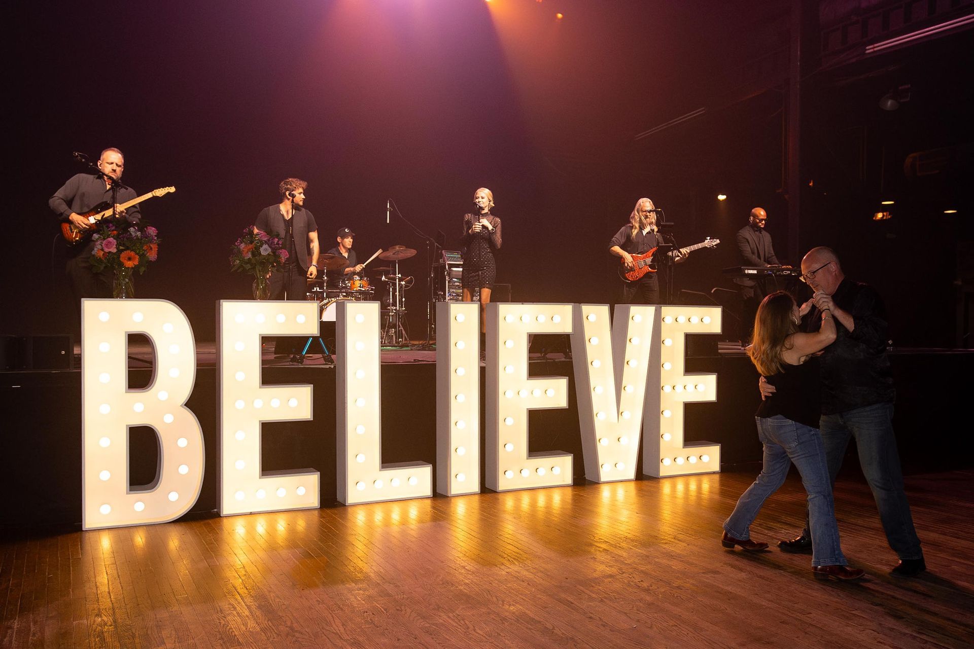 Band on stage with 