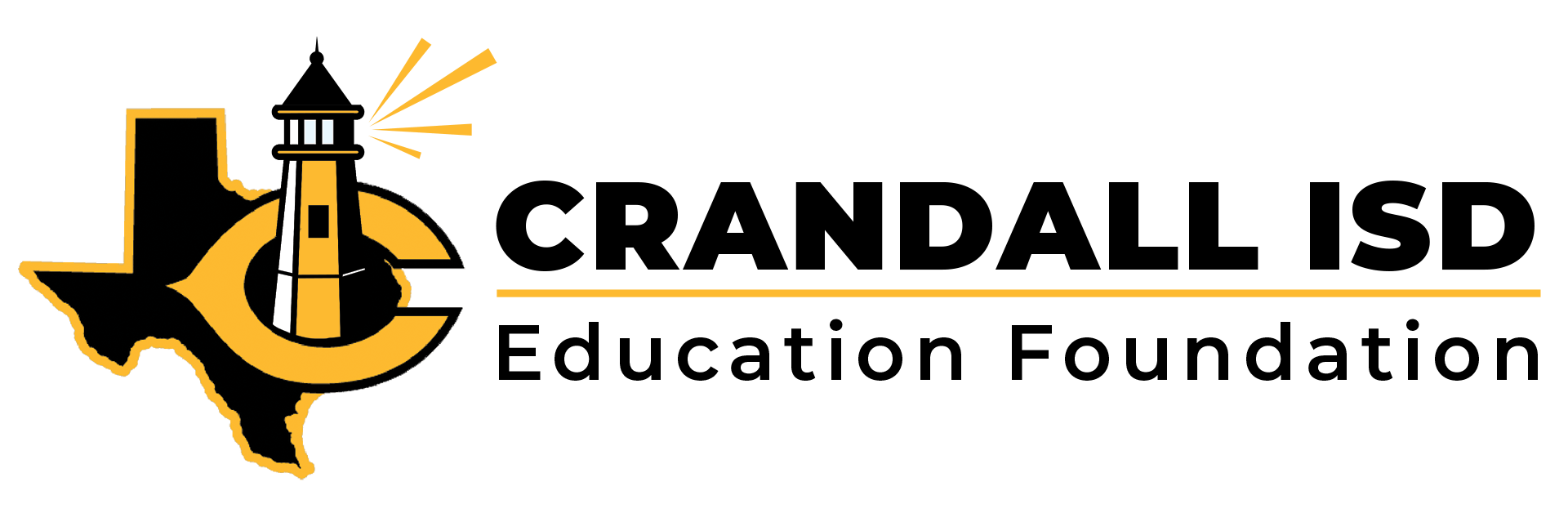 Crandall ISD Education Foundation logo: Texas outline, lighthouse, and stylized