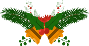 Christmas bells with greenery and red berries.