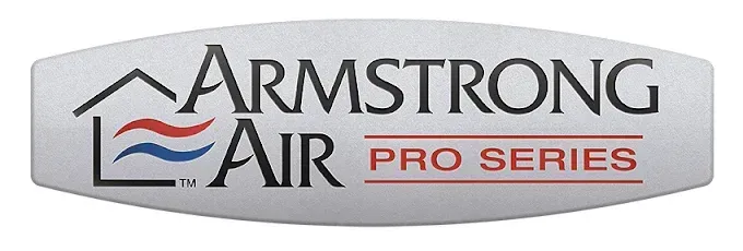 Armstrong Air Pro Series logo with black and red text and blue and red wave graphic on a silver background
