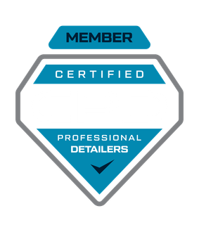 Badge for certified professional detailers: blue and gray diamond with