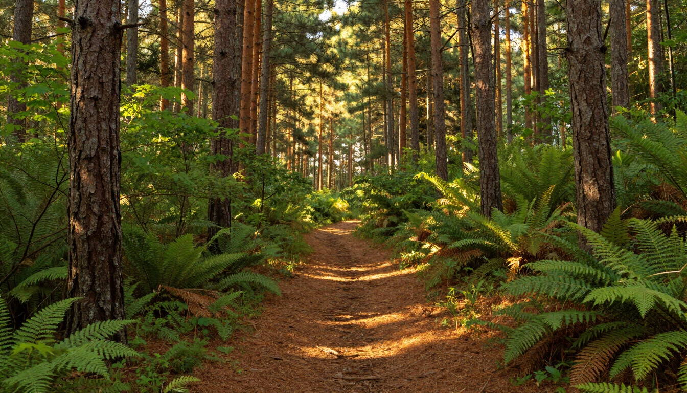 Sunlight filtering through a forest