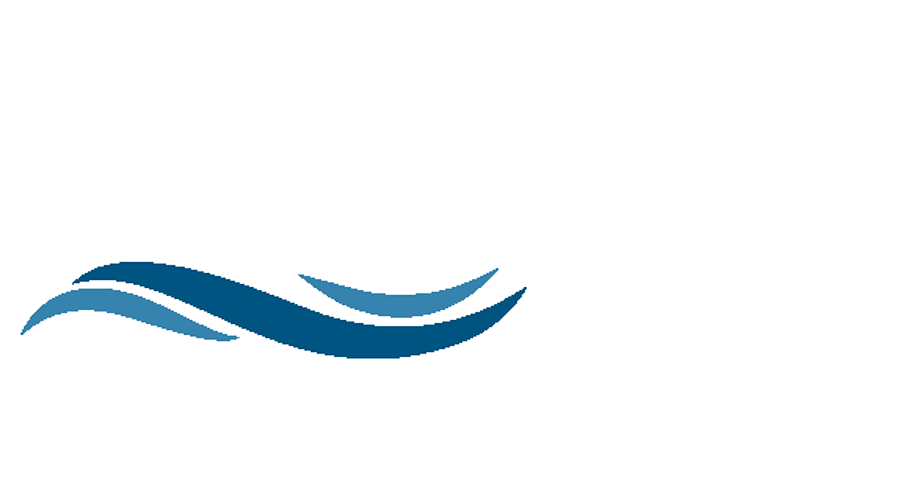 Blue and teal wavy logo on a white background