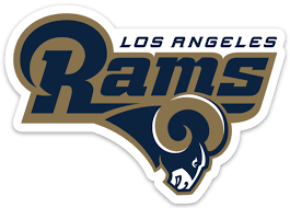 Los Angeles Rams logo, navy and gold, with ram head silhouette.