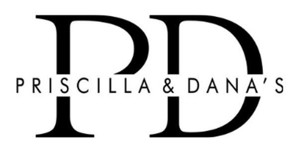 A black and white logo for priscilla and dana 's