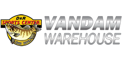 The logo for the vandam warehouse sports center with a fish on it.