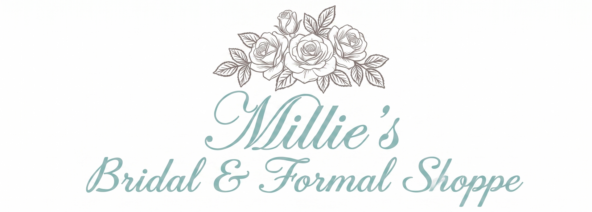 Millie&rsquo;s Bridal & Formal Shoppe logo with floral design in pale teal and gray