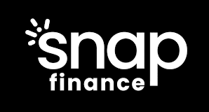 Snap Finance logo in white on a black background.