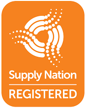 The logo for supply nation registered is orange and white.