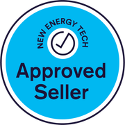 A blue circle with the words approved seller on it