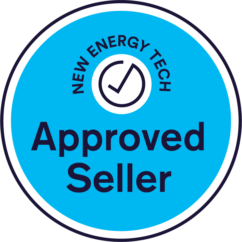 A blue circle with the words approved seller on it