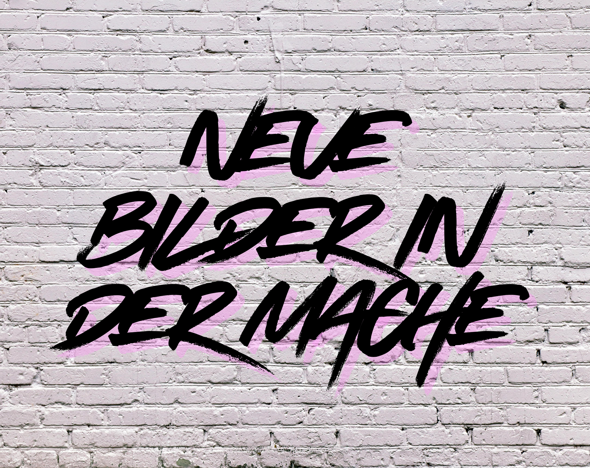Black graffiti text reading “NELE BILDER N DER NACHT” on a white brick wall.